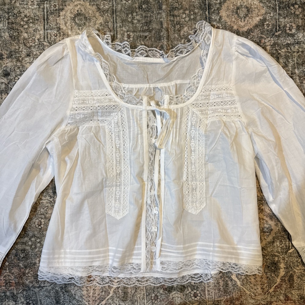 SOLD Boho White Lace Trim Blouse
